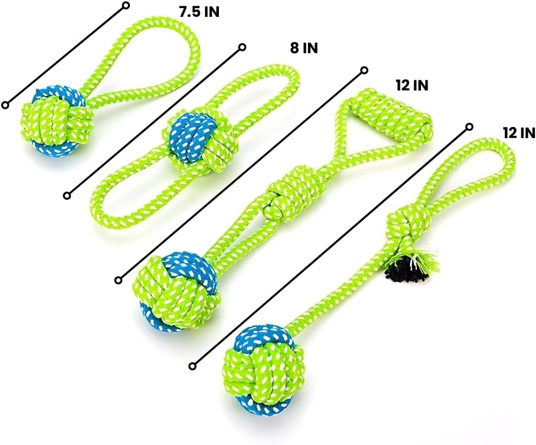 Tater's Choice 4-Piece Premium Cotton Rope Dog Toy Set – Interactive Tug, Chew & Dental Cleaning Combo for Small to Medium Breeds