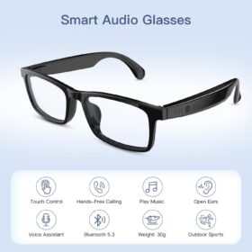 Tulbeys Smart Audio Glasses - Open Ear Bluetooth Eyewear with Anti-Blue Light Lenses, Built-in Mic, and Touch Control for Hands-Free Calling and Music