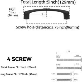 Matte Black Cabinet Pulls 10-Pack | 3-3/4 Inch (96mm) Zinc Alloy Drawer Handles & Kitchen Hardware