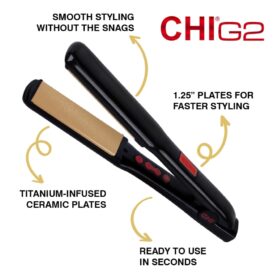 CHI G2 1.25 inch Ceramic Titanium Flat Iron - Professional Hair Straightener with Digital LCD, Adjustable Heat up to 425°F, 40 Second Heat Up