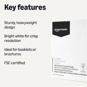 Amazon Basics Premium Heavyweight Cardstock Paper - 8.5" x 11", 65 lb (176 gsm), 96 Bright White, 250 Sheets
