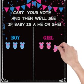 MISS FANTASY Gender Reveal Party Supplies - 54-Piece Voting Game Set with Large Boy or Girl Prediction Poster & Stickers - Baby Shower Decorations & Activities