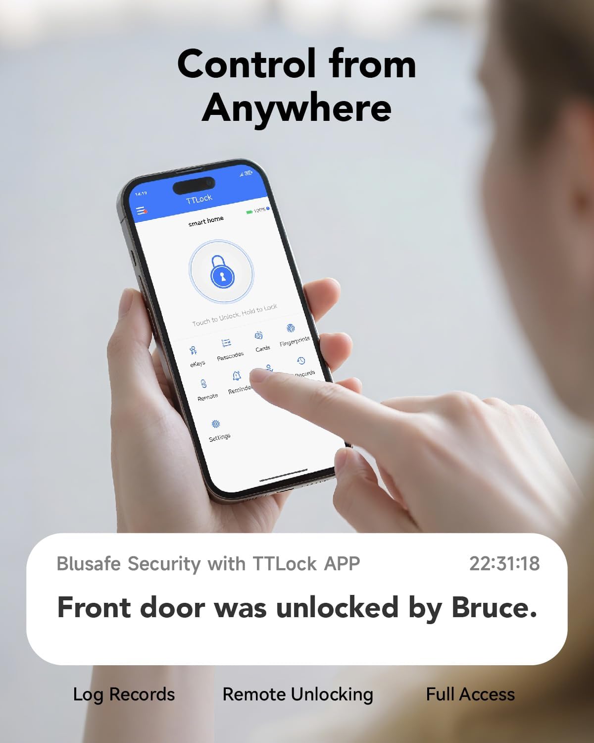 Apollo Smart Door Lock with Biometric Fingerprint, Keypad, and IC Card - App-Controlled Electronic Deadbolt for Home Security (Black)