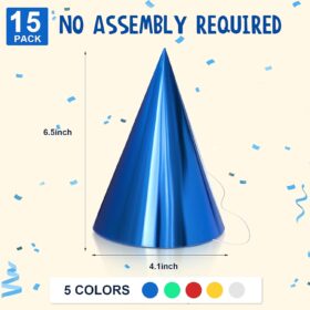 Sumind Metallic Foil Party Hats – 24 Pack Colorful Cone Birthday Crowns for Adults & Teens – Durable, Vibrant Party Headwear for Celebrations