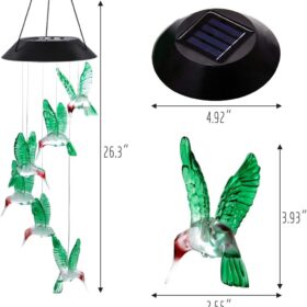 MorTime Solar Hummingbird Wind Chime – Color-Changing LED Mobile with Crystal Glass Decor for Patio, Garden & Yard