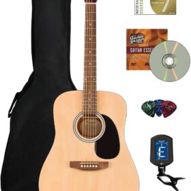 Fender Dreadnought Acoustic Guitar Bundle - Natural Finish with Gig Bag, Tuner, Strings, Picks, and Instructional DVD