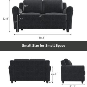Bonzy Home 58" Modern 2-Seater Loveseat Sofa – Plush Upholstered Couch with Thick Cushions for Small Apartments, Living Rooms, and Offices