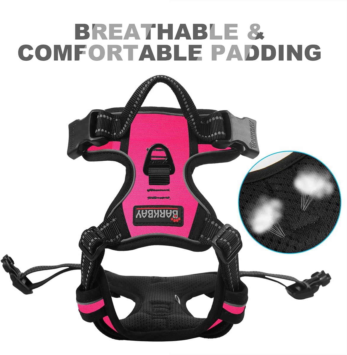 BARKBAY No-Pull Dog Harness with Front Clip & Handle – Heavy Duty Reflective Adjustable Vest for Large Dogs (Pink, Large)