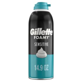 Gillette Foamy Sensitive Shave Foam – 14.9oz Can – Rapid Lathering Formula for Men to Reduce Nicks, Cuts, and Irritation