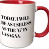 3dRose 'Useless as G in Lasagna' Two-Tone Coffee Mug | 15oz Novelty Ceramic Cup with High-Gloss Finish & Ergonomic Handle | Funny sarcastic gift for Office Coworkers, Friends, and Family (Red)