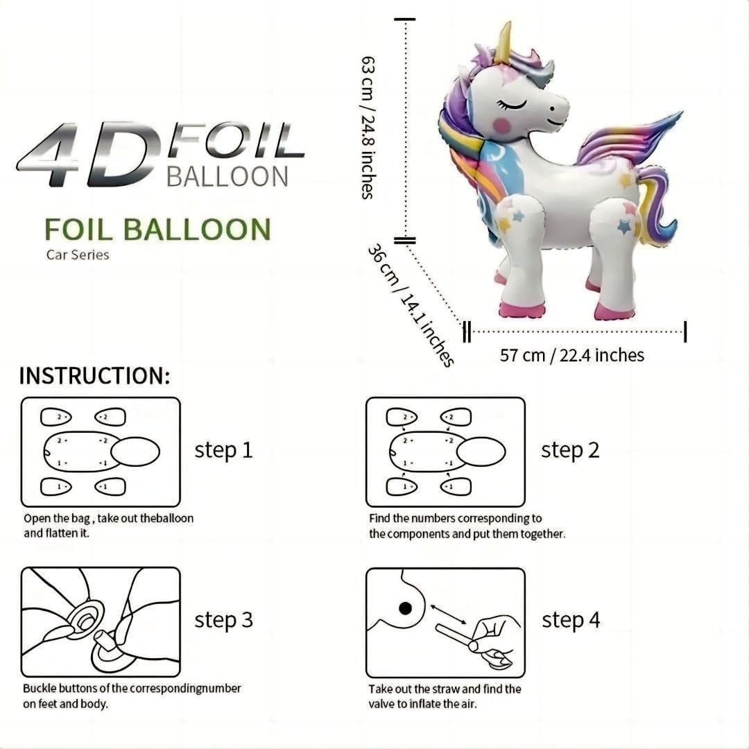 5-Piece Self-Standing Unicorn Balloon Set – 3D Rainbow & Star Foil Party Decorations for Birthdays