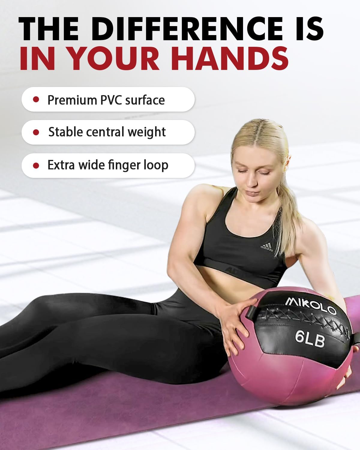 MIKOLO Slam Ball – Soft Shell Medicine Ball with Grip Loop for Wall Ball Shots, Core Training, and CrossFit (Available in 10, 15, 20, 25 lbs)