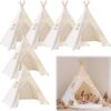 Quaocens 6-Pack Kids Teepee Tent Set with Fairy Lights – Collapsible Canvas Play Forts for Boys & Girls Indoor & Outdoor Slumber Parties