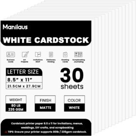 Manilaus 80lb White Cardstock Paper - 8.5 x 11 Heavyweight Premium Card Stock (30 Sheets) - Thick Printer Paper for Invitations, Business Cards, Menus, and Scrapbooking