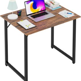 PayLessHere 32-Inch Modern Home Office Computer Desk | Sturdy Steel Frame, Water-Resistant Brown Finish | Space-Saving Study & Writing Table for Small Apartments & Dorms