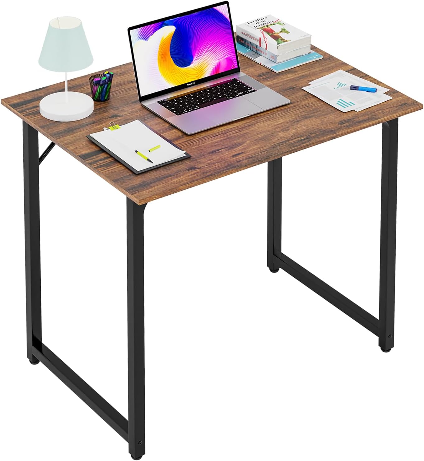 PayLessHere 32-Inch Modern Home Office Computer Desk | Sturdy Steel Frame, Water-Resistant Brown Finish | Space-Saving Study & Writing Table for Small Apartments & Dorms