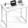 Sweetcrispy 32-Inch Small Computer Desk – Compact Study Table with Sturdy Metal Frame, Scratch-Resistant Wood Top for Home Office & Bedroom (White Wood)