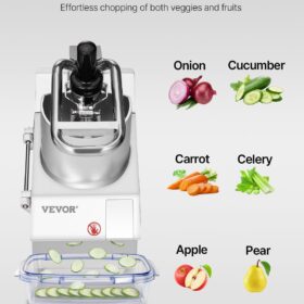 VEVOR Commercial Food Processor with Dual Feed Chutes – 750W Electric Vegetable Chopper & Slicer with 6 Stainless Steel Blades and 4mm/2mm Shredding Discs