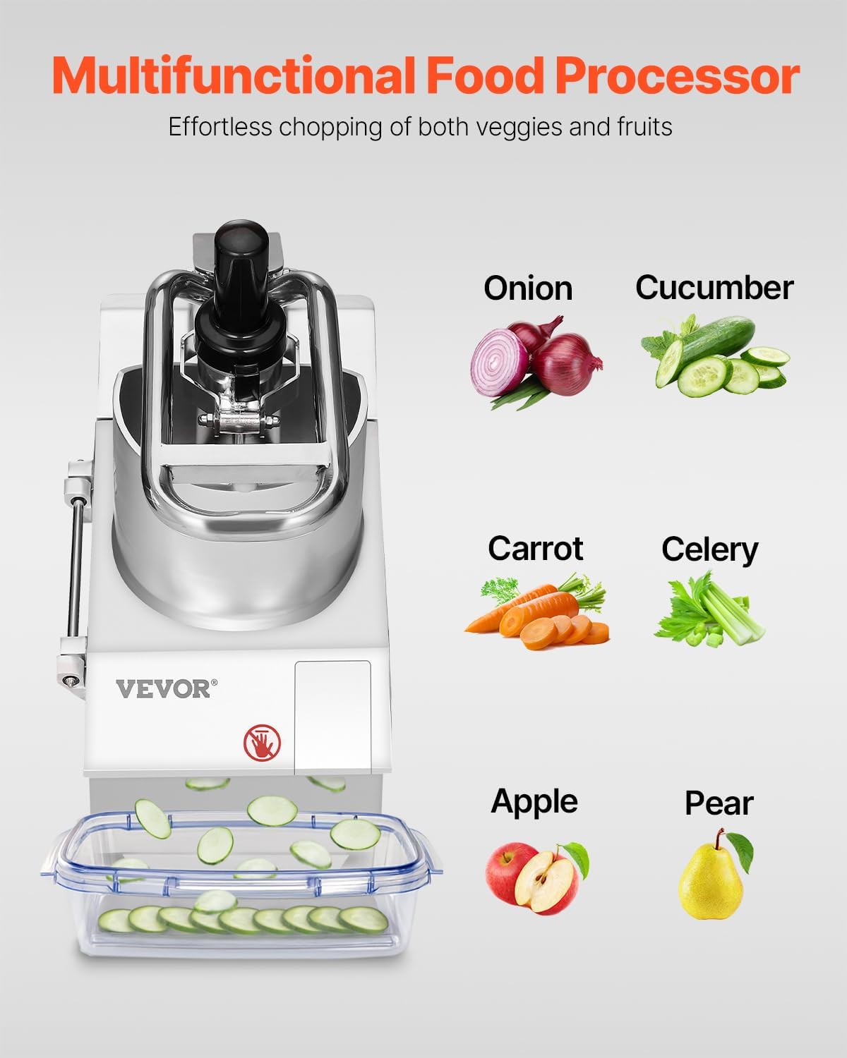 VEVOR Commercial Food Processor with Dual Feed Chutes – 750W Electric Vegetable Chopper & Slicer with 6 Stainless Steel Blades and 4mm/2mm Shredding Discs