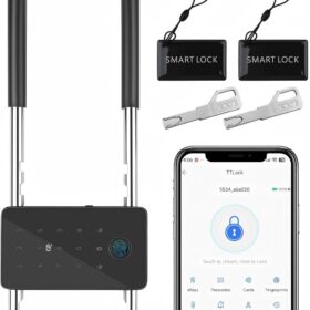 Smart U-Lock with Biometric Fingerprint, Keypad & App Control - Heavy Duty Weatherproof Cycle Lock & Portable Keyless Glass Door Security