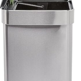 Amazon Basics 60-Liter Dual-Compartment Rectangular Trash Can with Soft-Close Lid and Removable Buckets, Grey/Silver