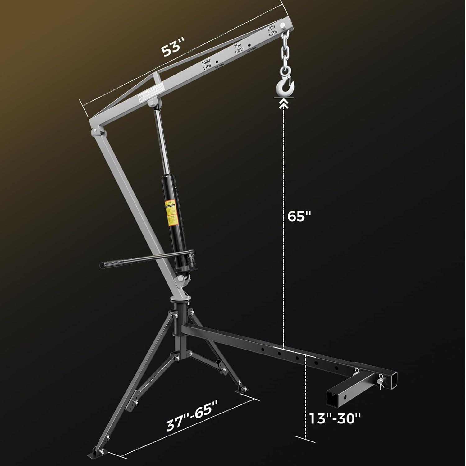 VEVOR 1000Lbs Hydraulic Pickup Truck Crane – 360° Swivel Receiver Hitch Hoist with 8T Pump & 3-Stage Boom for Construction, Farming, and Logging