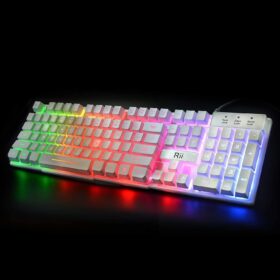 Rii RK100+ USB Wired Gaming Keyboard – Rainbow LED Backlit, Ultra-Slim Ergonomic Design with Multimedia Keys for PC & Laptop