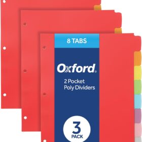 Oxford Write & Erase Plastic Binder Dividers – 8-Tab Multicolor 3-Hole Punch Organizers (3 Packs, 24 Total Dividers)