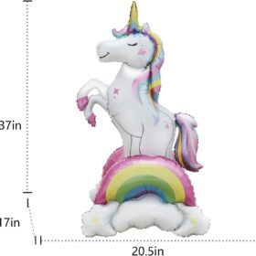 Giant 37-Inch 3D Standing Unicorn Foil Balloon - Magical Rainbow Cloud Party Decor for Birthdays, Weddings & Baby Showers