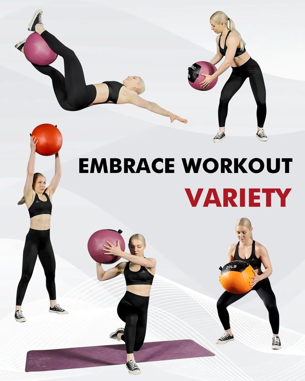 MIKOLO Slam Ball – Soft Shell Medicine Ball with Grip Loop for Wall Ball Shots, Core Training, and CrossFit (Available in 10, 15, 20, 25 lbs)