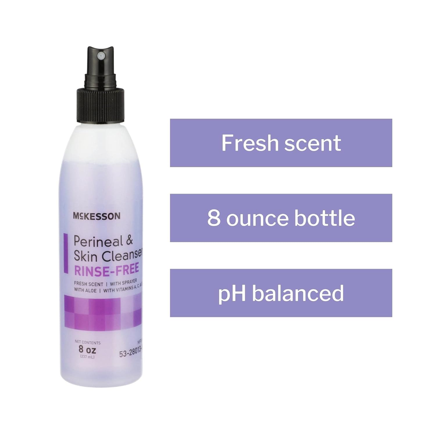 McKesson Rinse-Free Perineal Skin Cleanser - 8 oz No-Rinse Body Wash with Aloe and Vitamins for Incontinence and Sensitive Skin Care