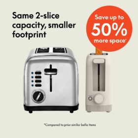 bella 2 Slice Long Slot Toaster - Slim, 10 Inch Extra Wide Slots, 6 Shade Settings with Cancel & Reheat, Auto Centering Guides, Fits Sourdough & Artisan Breads, 900W, Oatmilk Finish