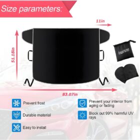 Windshield Snow Cover for Cars & SUVs - Heavy Duty 600D Oxford Waterproof Windshield Cover with Side Mirror Protectors, Anti-Theft Design & Elastic Straps - All-Weather Windshield Sunshade and Ice Shield