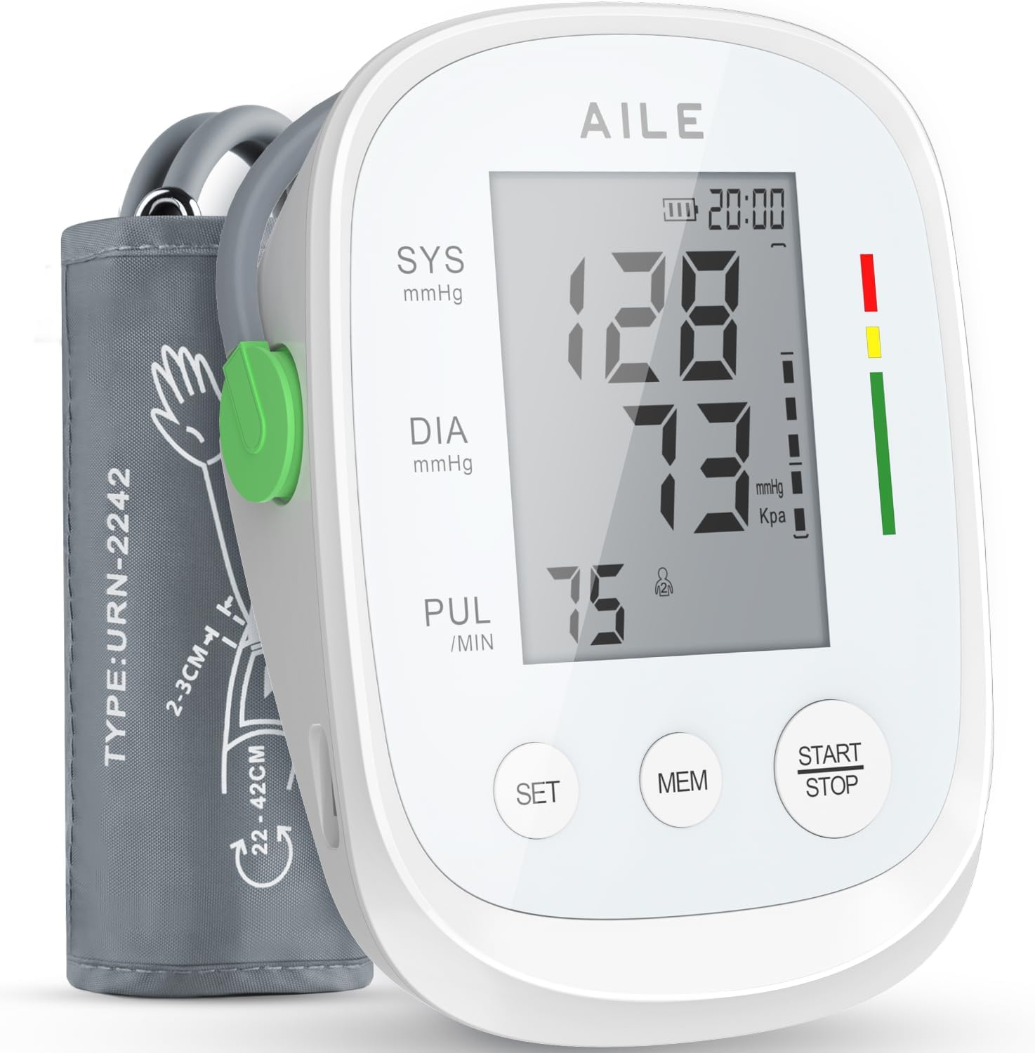 AILE Fully Automatic Upper Arm Blood Pressure Monitor with Large Adjustable Cuff (8.7"-16.5") - Dual User Memory & High Precision LCD Screen for Home Use