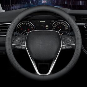 LKWLIKEI Premium Nappa Leather Steering Wheel Cover - 15 Inch Non-Slip, Breathable & Sweat-Absorbent Interior Upgrade