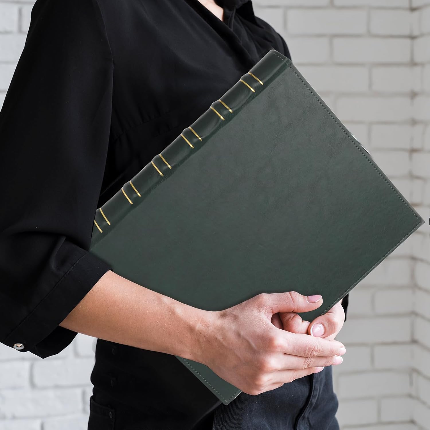 LETVPVOW Vintage 1 Inch D-Ring Binder - Premium Leather Hardcover Notebook Organizer for Office, School & Home - Elegant Dark Green