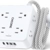 CHCORE Surge Protector Power Strip – 8 Outlets & 4 USB Ports (2 USB-C) with 5ft Braided Cord, Flat Plug & 900J Protection – ETL Listed White Charging Station
