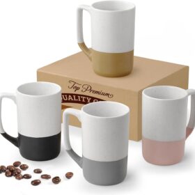 Gencywe 16oz Ceramic Coffee Mug Set of 4 – Large Porcelain Tea Cups with Ergonomic Handles – Microwave, Dishwasher & Oven Safe – Elegant Kitchen Drinkware for Coffee, Latte & Cocoa