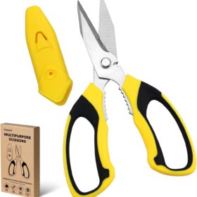 Heavy Duty Multipurpose Scissors – 8-Inch Stainless Steel Utility Shears for Kitchen, Office & DIY – Cuts Cardboard, Leather, Wire, Carpet with Wire Cutter & Safety Cover