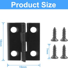 Murtenze 50Pcs Black Mini Hinges with 200 Screws – 18x15mm Small Metal Hinges for DIY Jewelry Boxes, Dollhouses, and Wooden Crafts