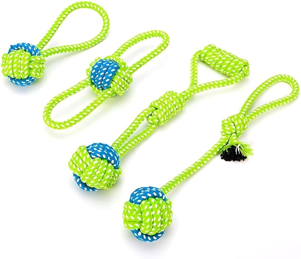 Tater's Choice 4-Piece Premium Cotton Rope Dog Toy Set – Interactive Tug, Chew & Dental Cleaning Combo for Small to Medium Breeds