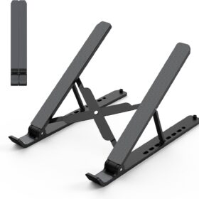 Portable Adjustable Laptop Stand - Ergonomic Aluminum & Silicone Riser for 10-15.6 Inch Notebooks | Foldable, Ventilated & Anti-Slip Computer Desk Mount (Black)