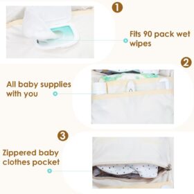 Cute Bear Embroidery Waterproof Mini Diaper Bag - Portable, Foldable Stroller Organizer & Travel Gift Set for Baby Shower (Cream)
