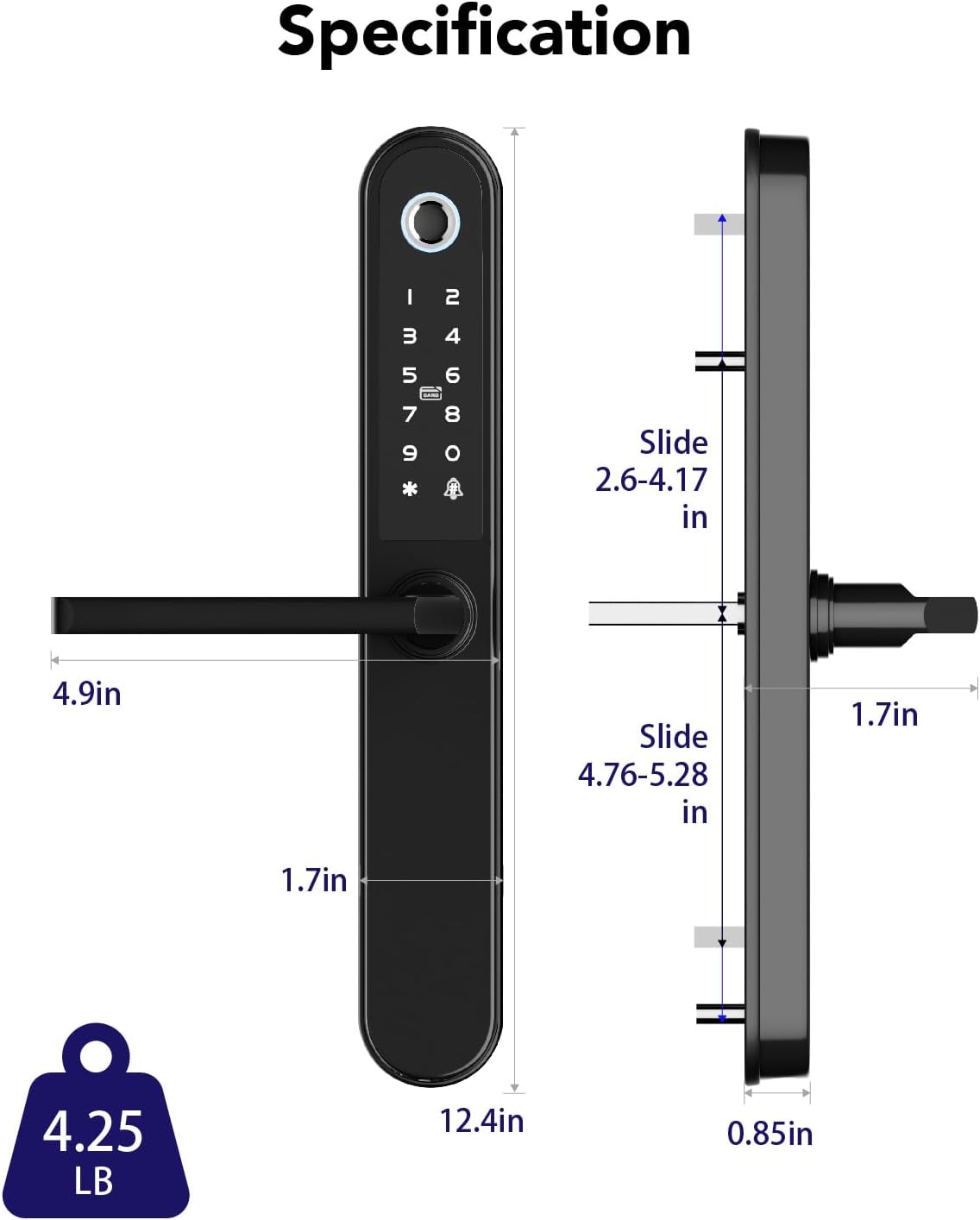 Apollo Smart Door Lock with Biometric Fingerprint, Keypad, and IC Card - App-Controlled Electronic Deadbolt for Home Security (Black)