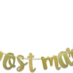 Almost Married Gold Glitter Banner – Elegant Engagement, Wedding & Bachelorette Party Decoration Sign