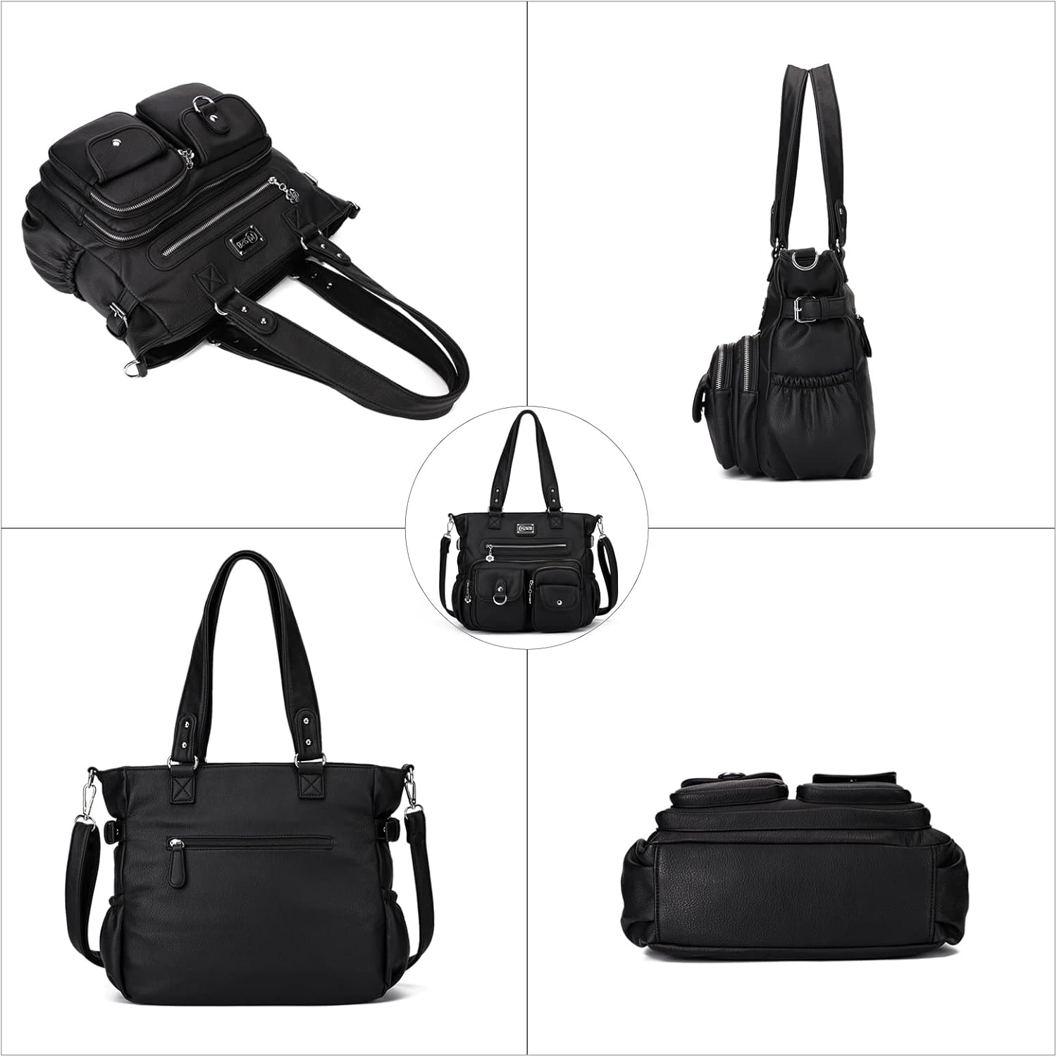 KL928 Women's Large Vegan Leather Hobo Tote Bag - Stylish Shoulder Purse & Handbag (A-Black)