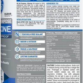 GE All Purpose Silicone Caulk - 100% Waterproof Sealant, 10 fl oz Clear Cartridge, Indoor/Outdoor Protection