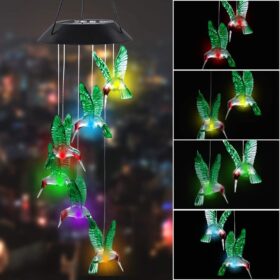 MorTime Solar Hummingbird Wind Chime – Color-Changing LED Mobile with Crystal Glass Decor for Patio, Garden & Yard