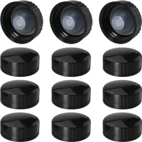 MEETOOT 12-Pack 28mm Black Phenolic Resin Screw Caps with Poly Seal Liners - Leak Proof Bottle Lids for Essential Oils, Chemicals & Cosmetics
