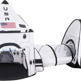 JOYIN White Rocket Ship Play Tent Set with Tunnel – Pop Up Indoor & Outdoor Space Themed Playhouse for Kids, Toddlers, & Pets